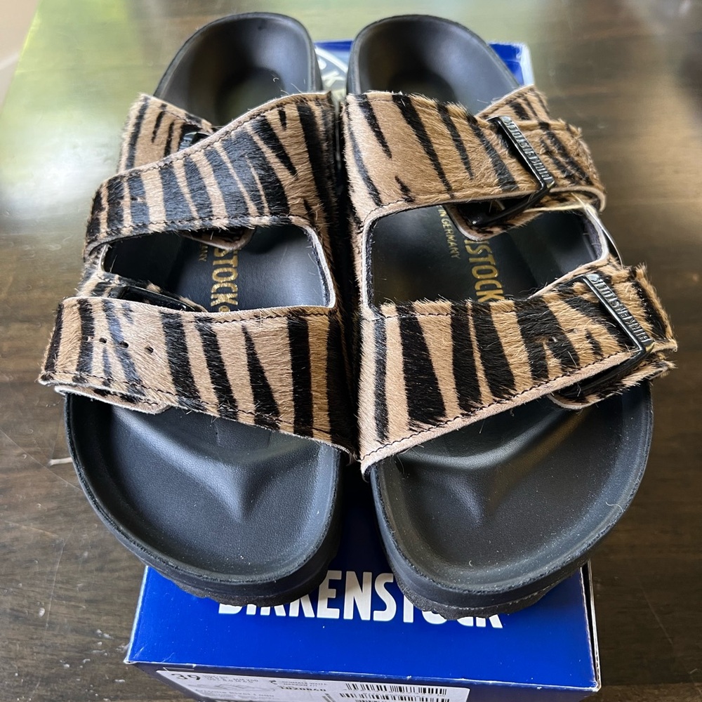Birkenstock Black and Tan Sandals with Adjustable Straps